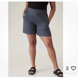 New-Athleta-Voyager-8- Blue-100% linen, adjustable waist, lightweight shorts